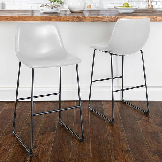 LEMBERI 30 inch Bar Stools Set of 2, Modern Counter Height Bar Stools, Faux Leather Barstool with Back and Metal Leg, Armless Bar Chairs for Kitchen Island (White, 2pcs 30")
