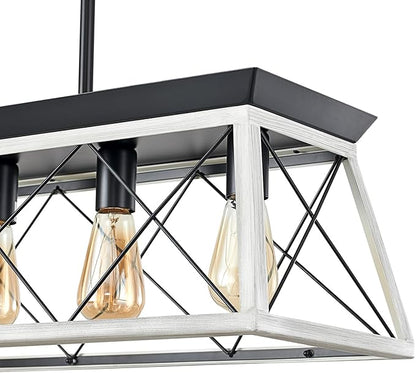 HuixuTe 5-Light Farmhouse Chandeliers for Dining Room, Rustic Kitchen Island Lighting, Adjustable Height Pendant Light for Kitchen, Dining Room Table White