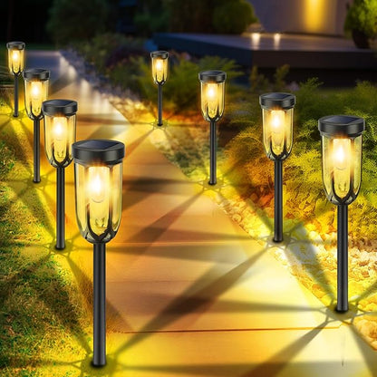 Barleit Solar Lights Outdoor 8 Pack, Solar Pathway Lights, Solar Lights Outdoor Waterproof IP65, Bright Auto On/Off Driveway Patio Light, Solar Garden Lights Landscape Lighting for Walkway Lawn Yard