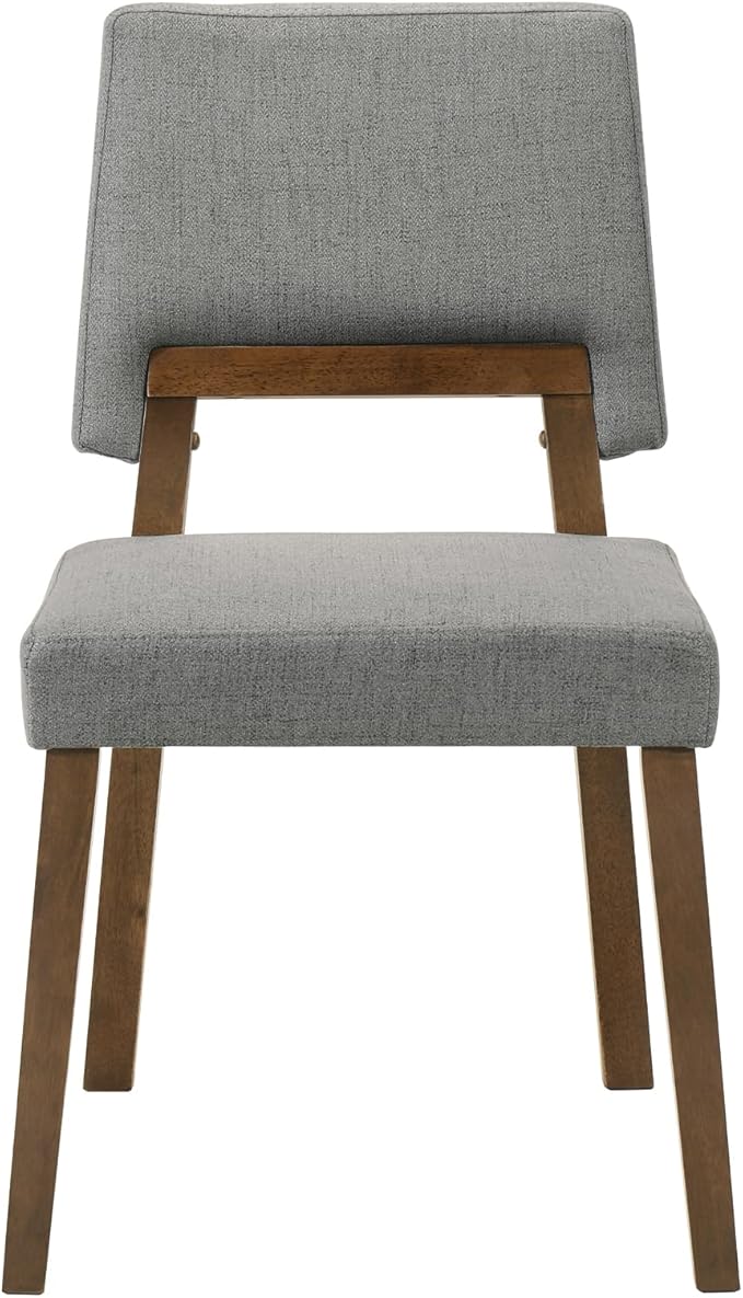 Armen Living Channell Wood Dining Chair in Walnut Finish with Charcoal Fabric - Set of 2