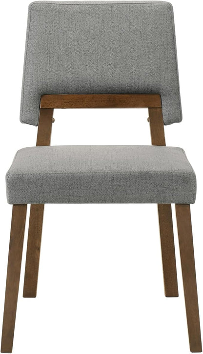 Armen Living Channell Wood Dining Chair in Walnut Finish with Charcoal Fabric - Set of 2