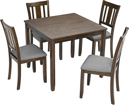 34" Solid Wood Dining Table, Island Table with Square Top, Rustic Dining Tables with Stable Legs for Small Kitchen & Family Gatherings, Walnut