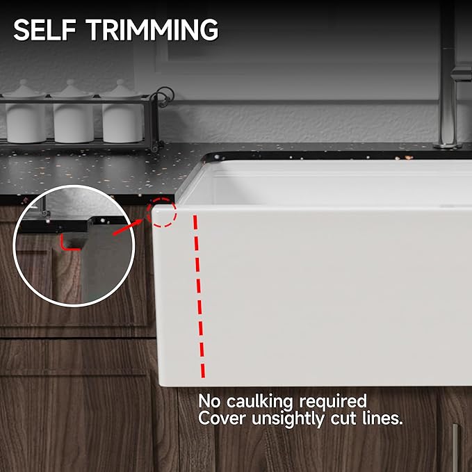 Miuara Self Trimming Farmhouse Workstation Sink 33 Inch - Tall Apron Front Fireclay Kitchen Sink 33"x20"x10", Dual Mount: Undermount & Topmount, Farm House Style Single Bowl, Glossy White, for Kitchen