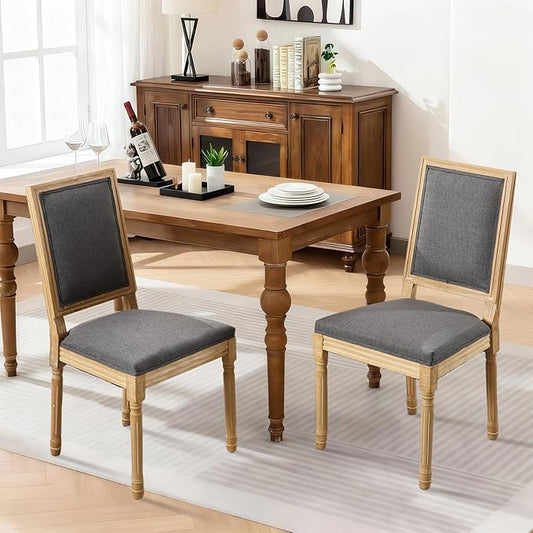 SoarFlash French Dining Chairs Set of 2, Vintage Dining Chairs with Rattan Backrest, Wooden Framehouse Chairs for Living Room, Kitchen, Restaurant, Grey