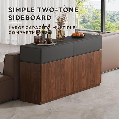 63" Buffet Cabinet with Drawer & Door, Set of 2 Modular Stackable Sideboard Coffee Bar Cabinet with Adjustable Shelves, Matte Gray Walnut Storage Accent Credenza for Living/Dining Room Hallway