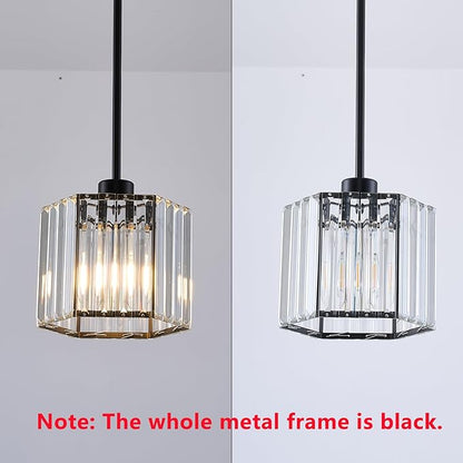 XSDeTu Black Pendant Lights Kitchen Island 2 Pack, Modern Crystal Chandeliers, Mini Hexagonal Pendant Light Fixture, Adjustable Hanging Ceiling Light for Kitchen Island Dinning Room Sink Bedroom