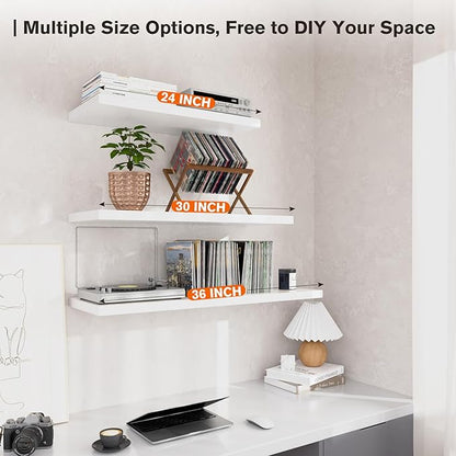 Wall Shelf Set of 1, White Floating Shelves 36 in W x 10 in D x 1 in H, Wooden Floating Wall Shelf with Invisible Brackets for Living Room/Bedroom/Bathroom/Kitchen Storage and Decor