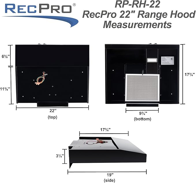 RecPro RV Range Hood with Charcoal Filter & LED Lamp | 12V DC Motor | 60W Energy Efficient | Built-in Charcoal Filter | Sleek Design | Hard-Wired Installation | 0.8A Fan Motor (Stainless Steel)