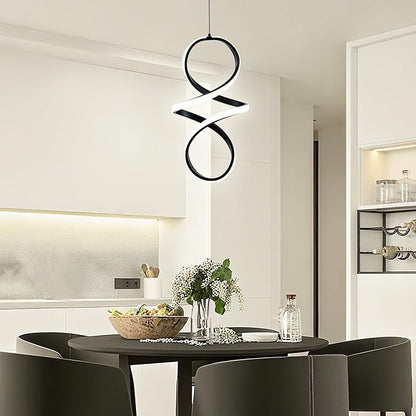 MAYNA Spiral Led Pendant Light Fixture,18W Modern Led Chandelier, 4000K Adjustable Height Hanging Light Fixture for Kitchen Living Room Bedroom Cafe Table, 1 Pack (Black)