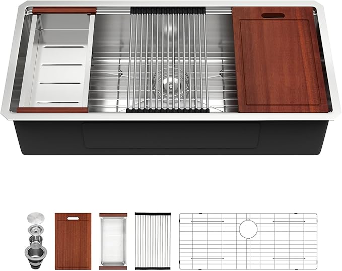 Sarlai 39 Kitchen Sink Undermount - 39 x 19 Inch Undermount Sink Ledge Workstation Deep Single Bowl 16 Gauge Stainless Steel Under Counter Kitchen Sinks Basin