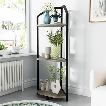 Fun Memories 3 Tier Corner Shelf, 40” Corner Shelf Stand, Corner Bookshelf Plant Stand, Storage Shelf for Bathroom, Living Room, Kitchen,Grey Home Office, Grey