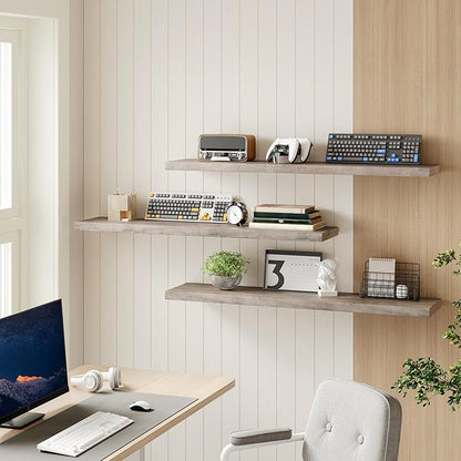 RALGEND Floating Shelves for Wall, 1.5" Thick Wall Shelf Set of 3 with Invisible Brackets, L47.2 x W7.9 Hanging Book Shelves Farmhouse Home Decor for Bathroom, Living Room, Bedroom, Greige 12301BJP3BG