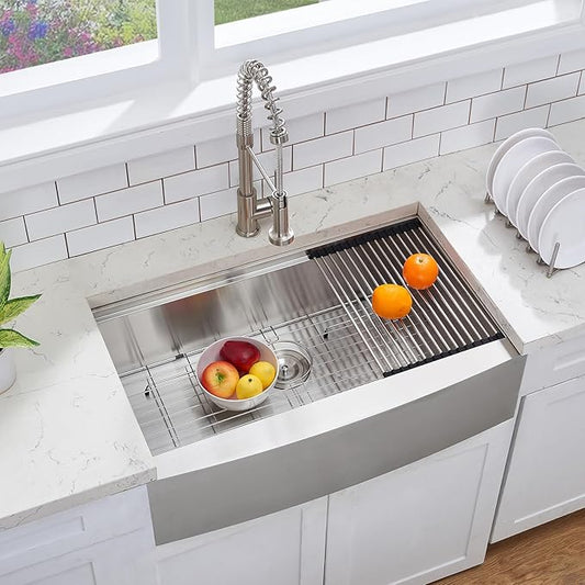 33 Inch Farmhouse Sink, 33x20x9 Stainless Steel Undermount Apron Front Farm Kitchen Sink Single Bowl 16 Gauge Workstation and with Accessories