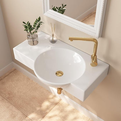 Wall Mount Sink, Deer Valley 30" x 18" Bathroom Vessel Sink, White Ceramic Bathroom Wall Hung Sink with Right Side Faucet Mount