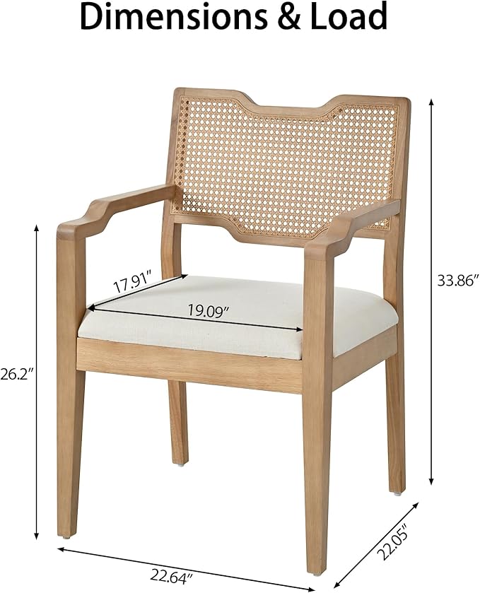 Christopher Knight Home 28" Farmhouse Barstools Set of 2, Upholstered Armchair Counter Stools with Natural Rattan Backrest, Solid Rubber Wood Dining Chairs for Kitchen Island Dining Room, Walnut+Beige