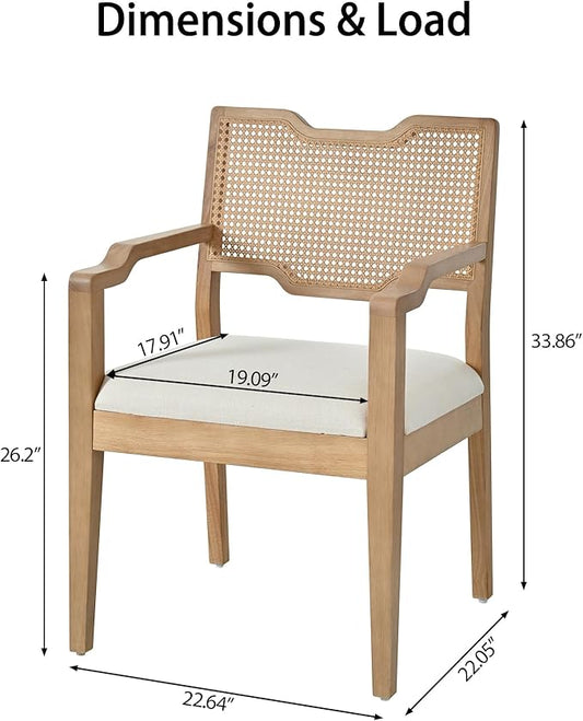 Christopher Knight Home 28" Farmhouse Barstools Set of 2, Upholstered Armchair Counter Stools with Natural Rattan Backrest, Solid Rubber Wood Dining Chairs for Kitchen Island Dining Room, Walnut+Beige