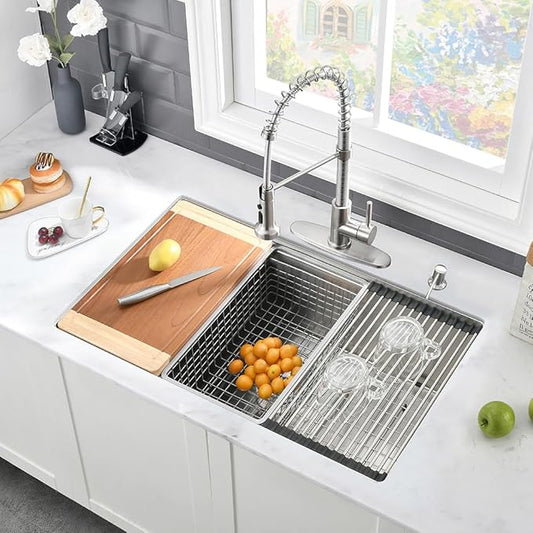 27 Inch Kitchen Sink Undermount-VASOYO 27x19 Stainless Steel Undermount Kitchen Sink Workstation 16 Gauge Deep Single Bowl Under Mount Sinks Basin with Cutting Board