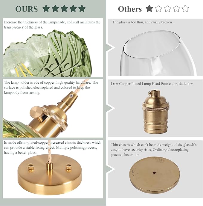 Pendant Lights Kitchen Island,Green Glass Pendant Light Vintage Light Fixtures,9.4inch E26 Finish Ceiling Hanging Lamp for Bedroom Living Room Hallway