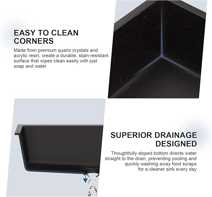 Mocoloo 33 Inch Granite Composite Kitchen Sink - 33 x 19 inch Black Undermount Kitchen Sinks, Matte Black Quartz Single Bowl Under Counter Sink