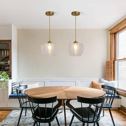 KCO Lighting Clear Glass Pendant Lights Kitchen Island Light Fixture Vintage Ribbed Glass Ceiling Light Antique Brass Pendant Light Gold Globe Pendant Light Fixture