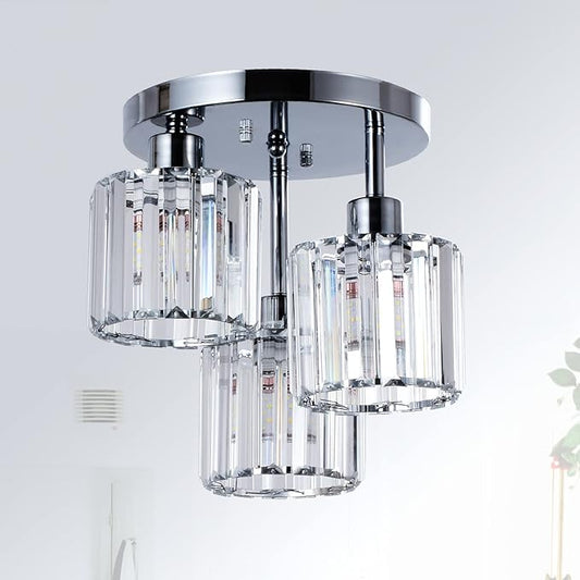 PAUFUL Semi Flush Mount Ceiling Light,3-Light Modern Close to Ceiling Light Fixtures,Kitchen Light with Clear Crystal Shades, Hallway Light Fixtures for Kitchen Entryway Bedroom Bathroom Foyer
