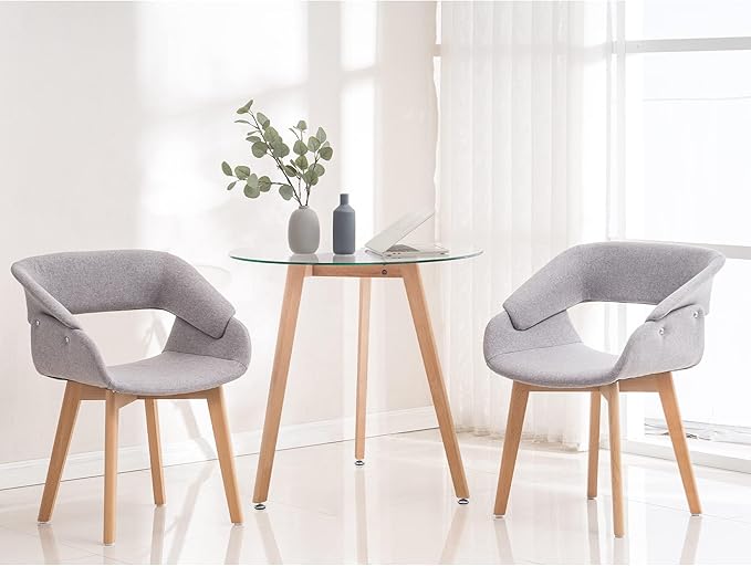 ivinta Round Dining Table for 4 People, 31.5" Modern Glass Kitchen Table with Tempered Glass Top and Wooden Legs for Dining Room, Living Room, RD-DT (Natural Wood)