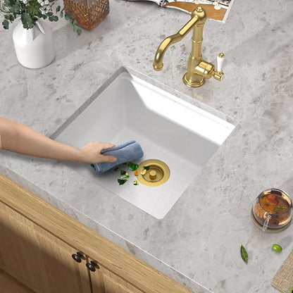 18 Inch Undermount Bar Sink Workstation - White Granite Composite All-In One Single Bowl Classic Quartz Wet Prep Sink with Cutting Board for Kitchen Bar, RV, Boat, and Outdoor, #TLGU-131