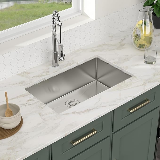 Logmey 30 Inch Undermount Kitchen Sink 30x18 Stainless Steel Sinks SUS304 16 Gauge Single Bowl Handmade Round corner Sinks 30x18x9