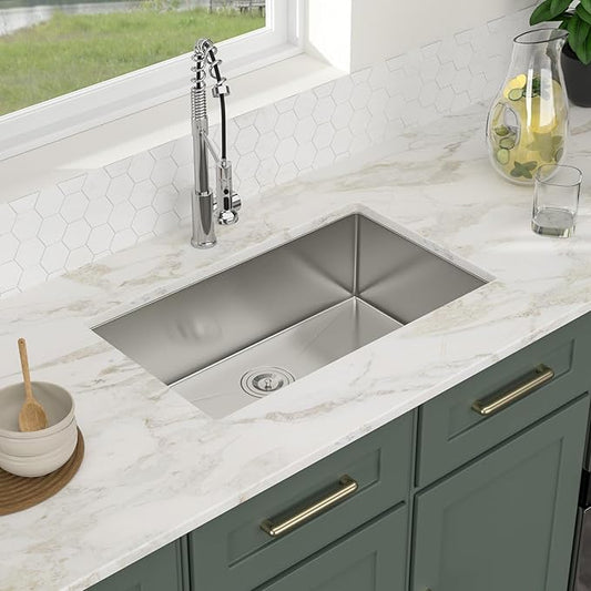 Logmey 30 Inch Undermount Kitchen Sink 30x18 Stainless Steel Sinks SUS304 16 Gauge Single Bowl Handmade Round corner Sinks 30x18x9