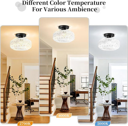 Semi Flush Mount Ceiling Light Fixture Black,Vintage Hallway Light Fixture Ceiling,Globe Glass Light Fixtures Ceiling Mount,Farmhouse Pendant Lamp for Kitchen Entryway Bathroom,Bulb Not Included