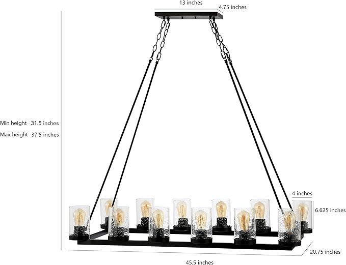 JONATHAN Y 45.5" Oil Rubbed Bronze 12-Light Rustic Farmhouse LED Chandelier, Round Metal Wagon Wheel Pendant Lighting for Dining Room Kitchen with Seeded Glass Shade (JYL7555A)