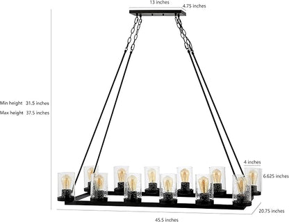 JONATHAN Y 45.5" Oil Rubbed Bronze 12-Light Rustic Farmhouse LED Chandelier, Round Metal Wagon Wheel Pendant Lighting for Dining Room Kitchen with Seeded Glass Shade (JYL7555A)