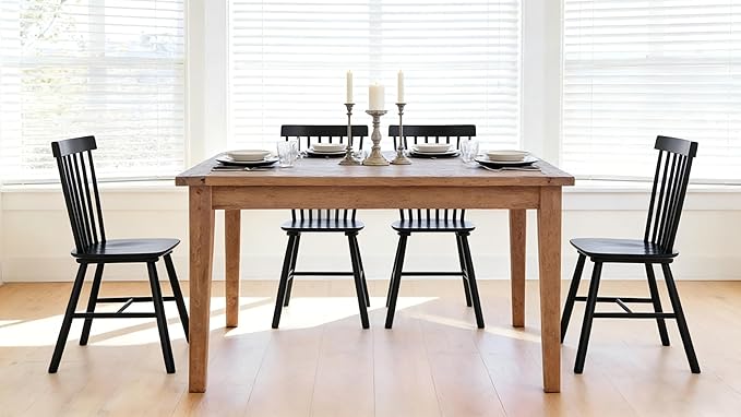 Windsor Dining Chairs Set of 8, Farmhouse Solid Wood Kitchen Chair with Spindle Back, Modern Side Dining Chairs Set for Dining Room, Kitchen, Restaurant, Black
