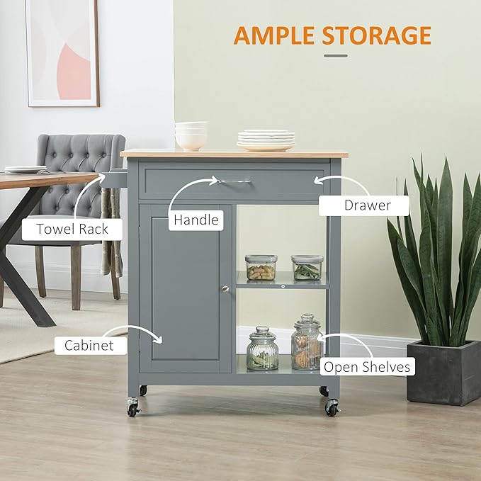 Modern Sideboard Kitchen Island Cart with Storage, Solid Wood Top Rolling Cabinet Buffet for Dining Room, Console Credenza with Drawer and Shelves - Sturdy Construction,Blue