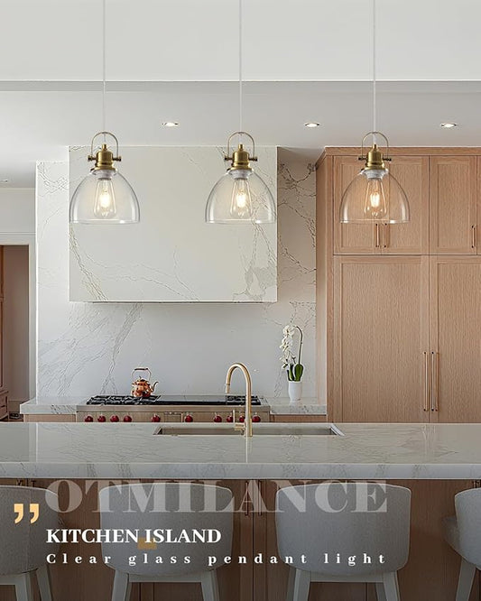 Glass Pendant Lights Kitchen Island 3 Packs, Gold Kitchen Pendant Lighting Over Island, 7.5 inch Modern Kitchen Island Pendant Lights, Farmhouse Pendant Light for Kitchen, Bedroom, Bathroom