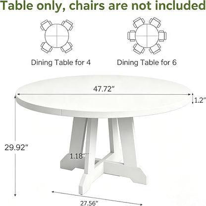 GarveeHome Round Dining Table for 4, 47 Inches Dining Room Table with Wooden Base, Kitchen Table with Circle Tabletop, Dinner Table for Dining Room, Kitchen, Living Room, White