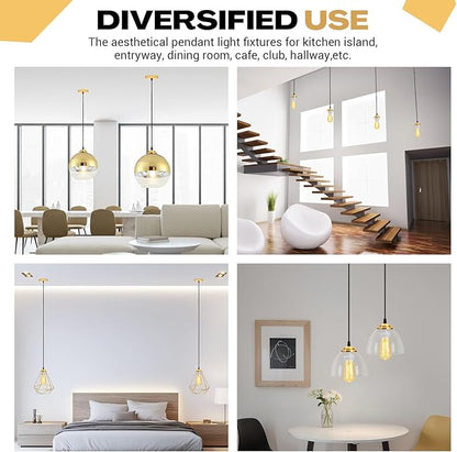 12 Pack Industrial Mini Pendant Light Kit Bulk, UL E26/E27 Lamp Socket 3.28 ft Adjustable Hanging Light Cord Kit Edison Vintage Retro Ceiling Lamp Fixture for Kitchen Bar Decor(Gold)
