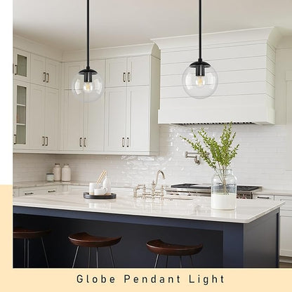 Bagood 6" Globe Pendant Light Black 2 Pack Mid Century Pendant Light Globe Pendant Lights Kitchen Island Matte Black Finished with Clear Glass Adjustable Ceiling Light Fixtures for Dining Room Bar