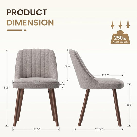 MALOL Upholstered Dining Chairs Set of 2, Modern Fabric Kitchen Chairs with Back, Wood Legs for Kitchen Dining Room Restaurant, Taupe