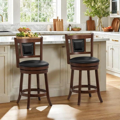 ERGOMASTER Swivel Bar Stools Set of 2-25.5 Inch Counter Height with Footrest, 360° Spin & Extra Wide Seat, Vintage Rubber Wood Frame, 250 lbs Capacity, Kitchen Island Stools for Small Spaces