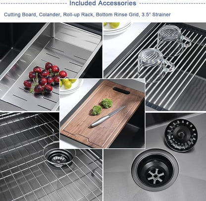 Black Kitchen Sink Drop In Workstation-Hovheir 25x20 Black Stainless Steel Kitchen Sink Drop In Topmount Sinks Workstation 16 Gauge Single Bowl Deep Overmount Sinks with Cutting Board