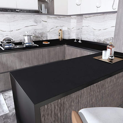 Decotalk Black Contact Paper for Cabinets Black Peel and Stick Wallpaper Matte Solid Color Cabinet Vinyl Wrap for Bedroom Decorative 17.7"x120" Contact Paper for Wall Removable Wallpaper Self-Adhesive