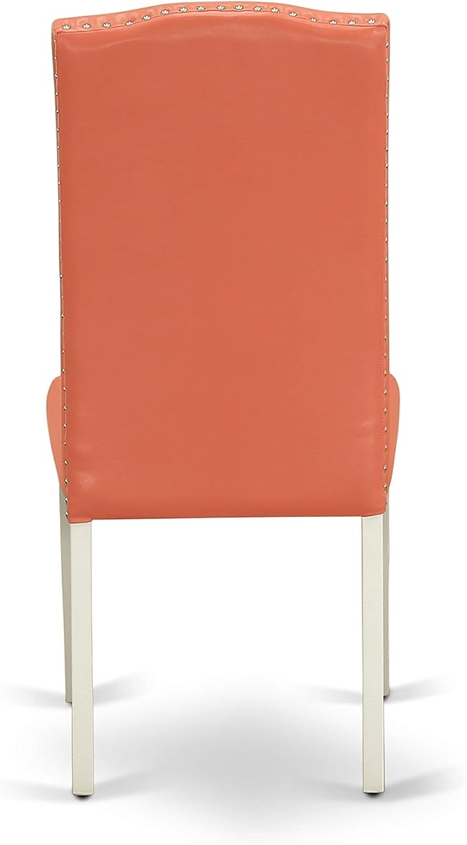 East West Furniture ENP2T78 Encinal Parsons Dining Chairs - Nailhead Trim Pink Flamingo Faux Leather Upholstered Chairs, Set of 2, Linen White