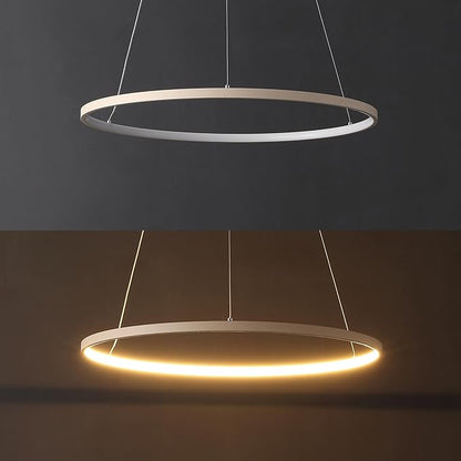 JONATHAN Y 23.75" Beige Modern Integrated LED Pendant Light, Dimmable Round Hoop Chandelier for Kitchen Island, Dining Room, Adjustable Height Metal Hanging Light (JYL7203H)