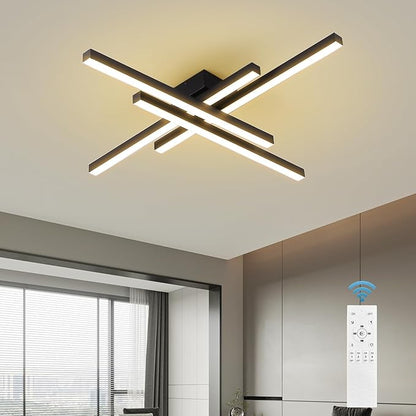 JAYMP 43.3" Modern Ceiling Light with Remote, Black Sputnik Ceiling Lamp, 64W Dimmable LED Lighting Fixture for Dining Room, Living Room, Kitchen Island, 4 Lights