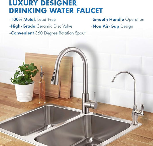 APEC Water Systems Faucet-CD-NP Kitchen Drinking Water Ceramic Disc Luxury Designer Faucet, Non-Air Gap Lead-Free, Brushed Nickel