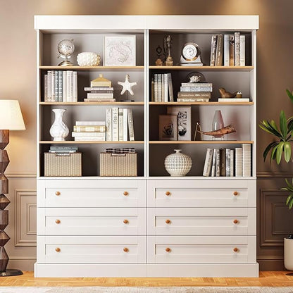 ivaniti 71" Tall Farmhouse Kitchen Pantry, Large Storage Cabinet with Adjustable Shelves and 3 Drawers, White Versatile Hutch for Dining Room and Living Room, 3 Pcs