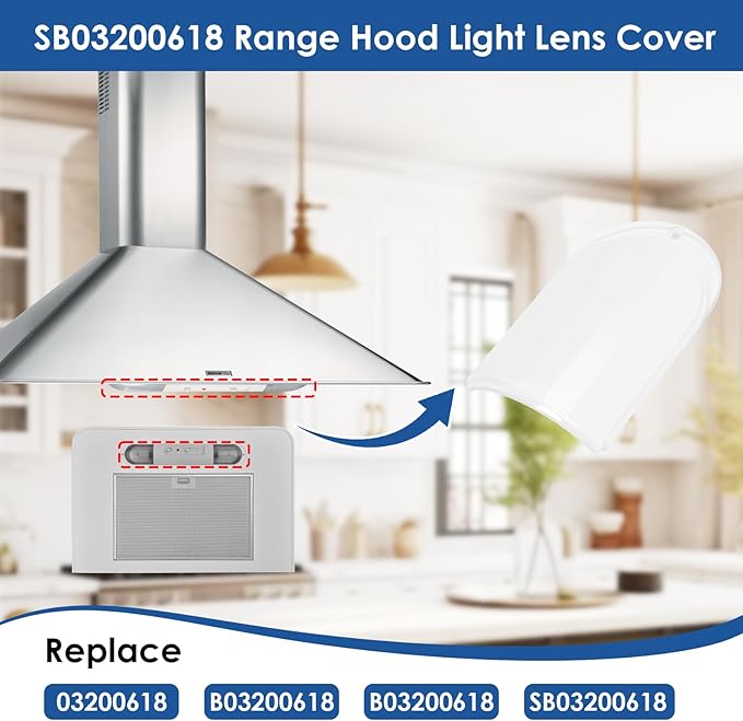 SB03200618 Range Hood Light Diffuser Lens Cover Replacement Compatible with Broan Kenmore RM50000 23350363200, SB03200618 Range Hood Light Cover Replace 03200618 B03200618