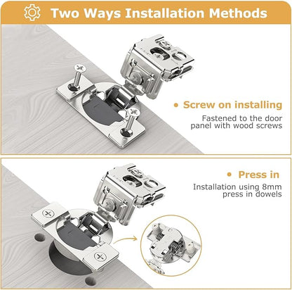 Furniware 50 Pieces 1/2 inch Overlay Soft Close Cabinet Hinges for Face Frame Cabinet, Stainless Steel, 105° Opening Angle, Concealed Self Closing Door Hinges- 3 Way Adjustment