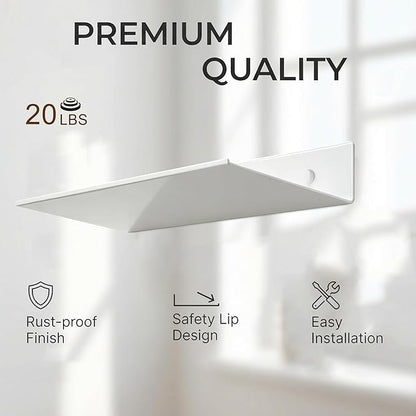 Z metnal Small Floating Shelves, No Drilling Mini Display Shelf for Phone Ceiling, Slim Narrow Lack Wall Shelf, Aluminum, Adhesive or Wall Mounted, White, 8 inch, 2 Pack